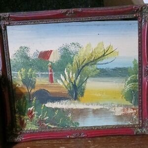 Landscape Painting with Red Frame